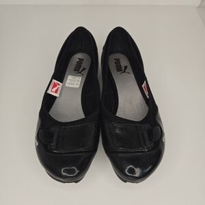 PUMA Women's Black Saba Tennis Sport Patent Leather & Mesh Ballet Flats Size 7.5